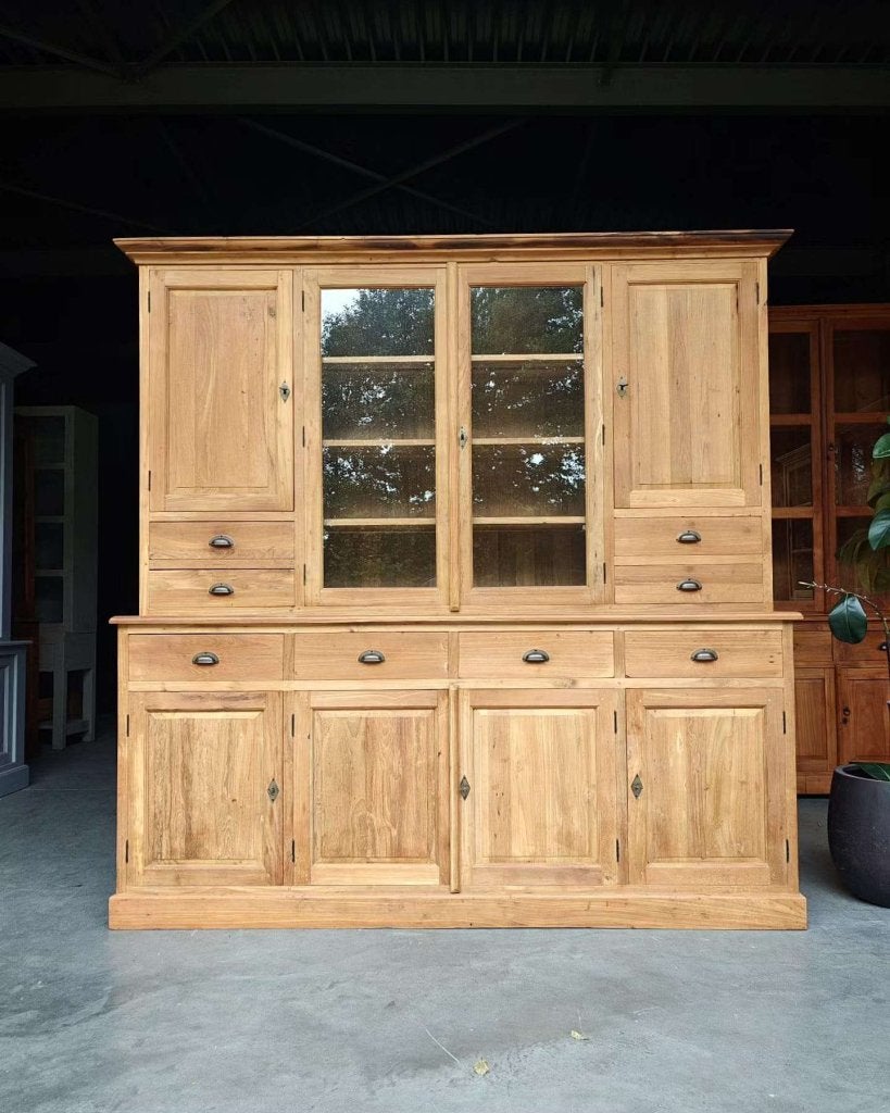 Teakhouten wandkast | Buffetkast | teak vitrinekast #3752, -, 200 cm of meer, -, Met lade(s)