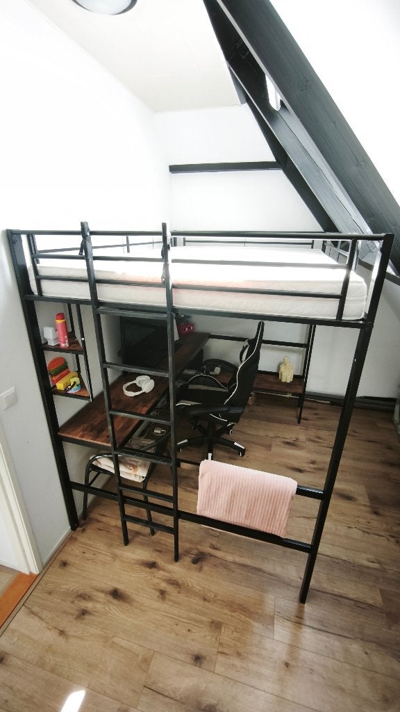 Hoogslaper met bureau - 140 x 200 cm - MDF hout en metaal, Ophalen, Gebruikt, Hoogslaper, 160 tot 180 cm