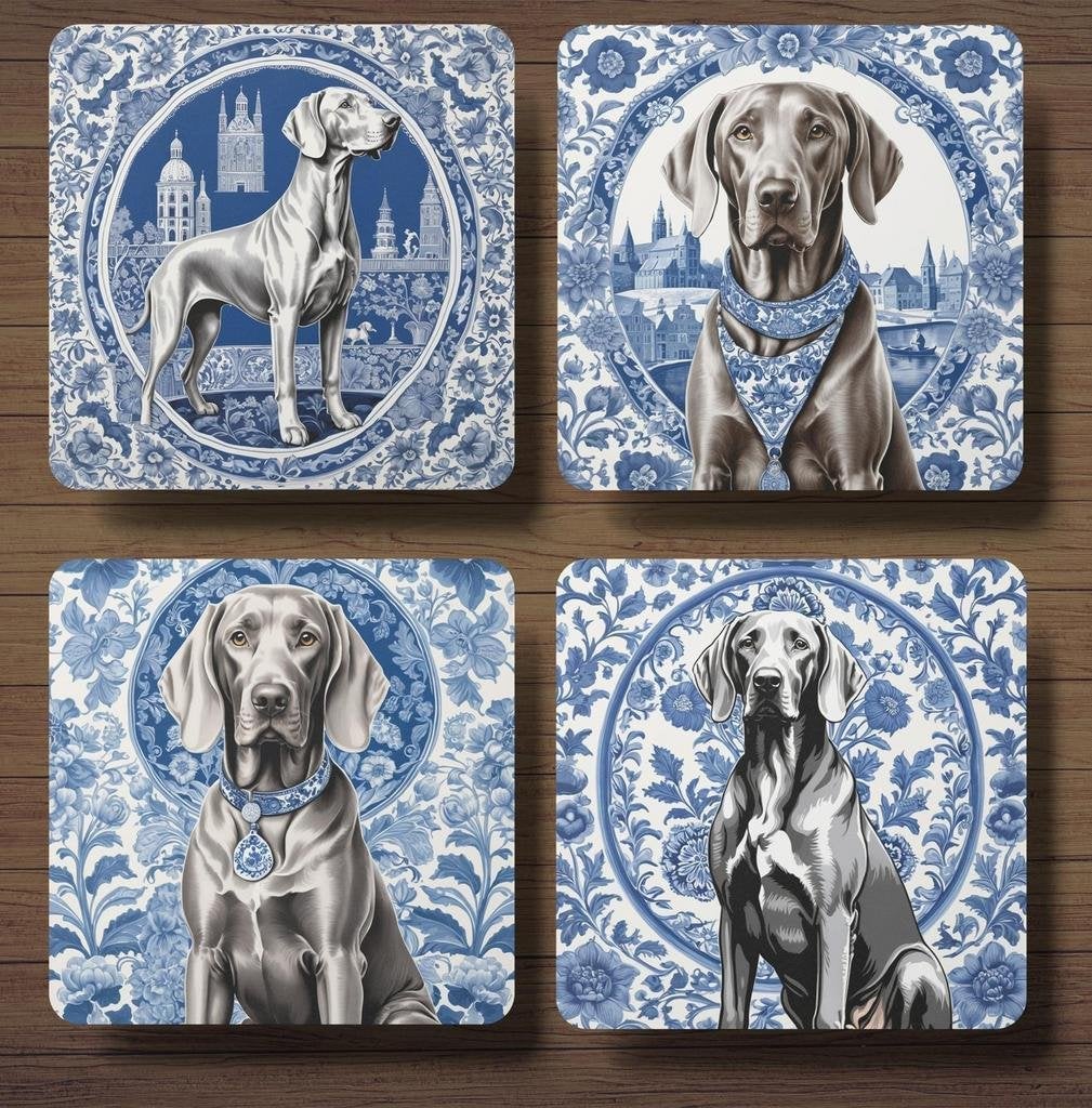 Weimaraner Delfts Blauw onderzetters met houder, Ophalen of Verzenden, Nieuw