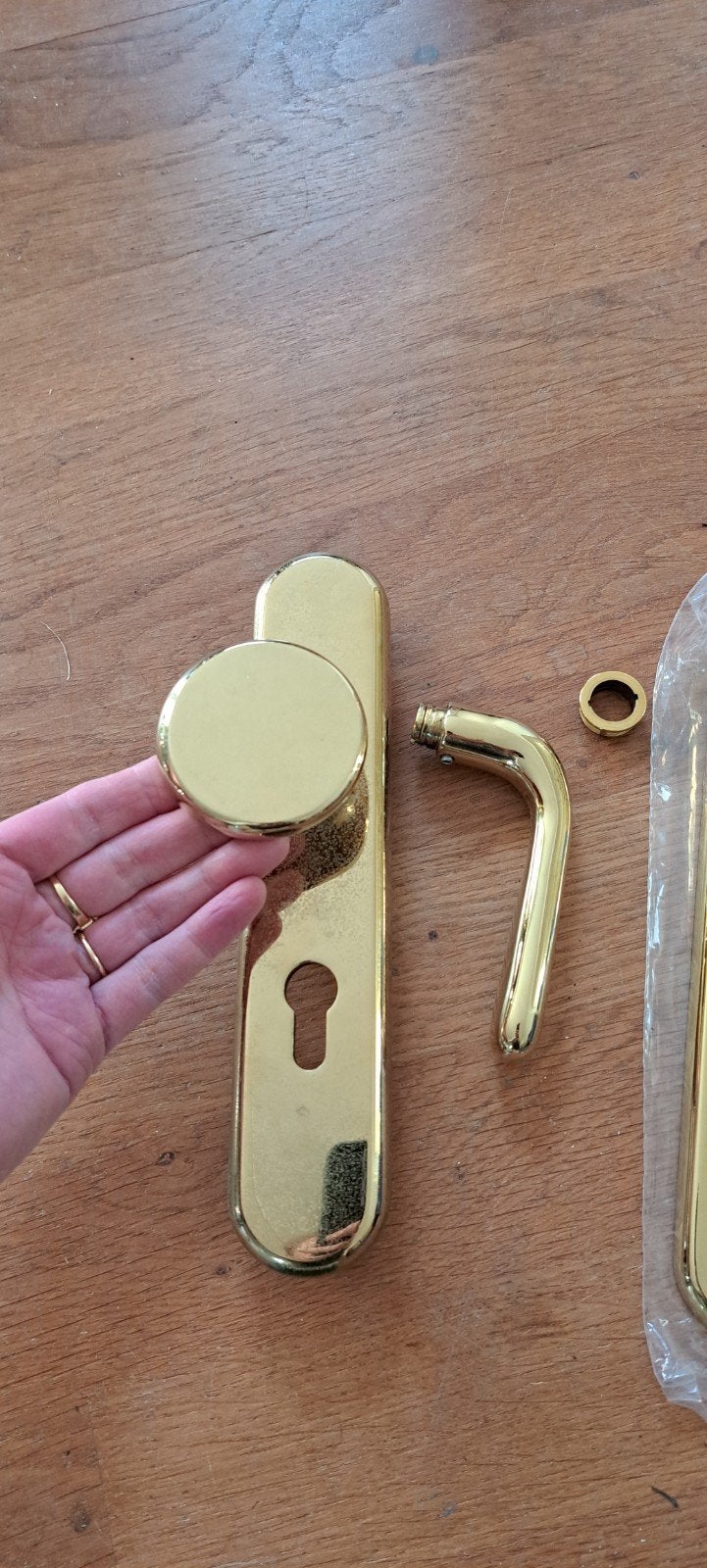 Voordeurbeslag goudkleurig met klink en knop, Ophalen of Verzenden, Gebruikt, Koper of Messing, Klink of Kruk