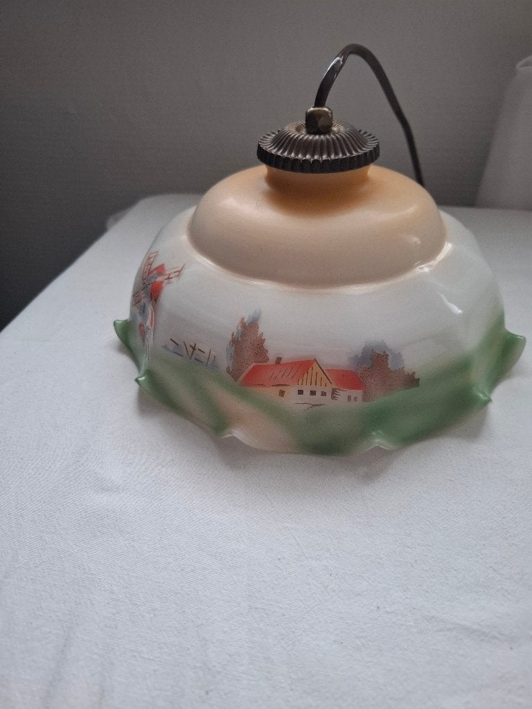 vintage glazen hanglamp 12 hoekig, Ophalen of Verzenden, Gebruikt, Glas, E27 (groot)