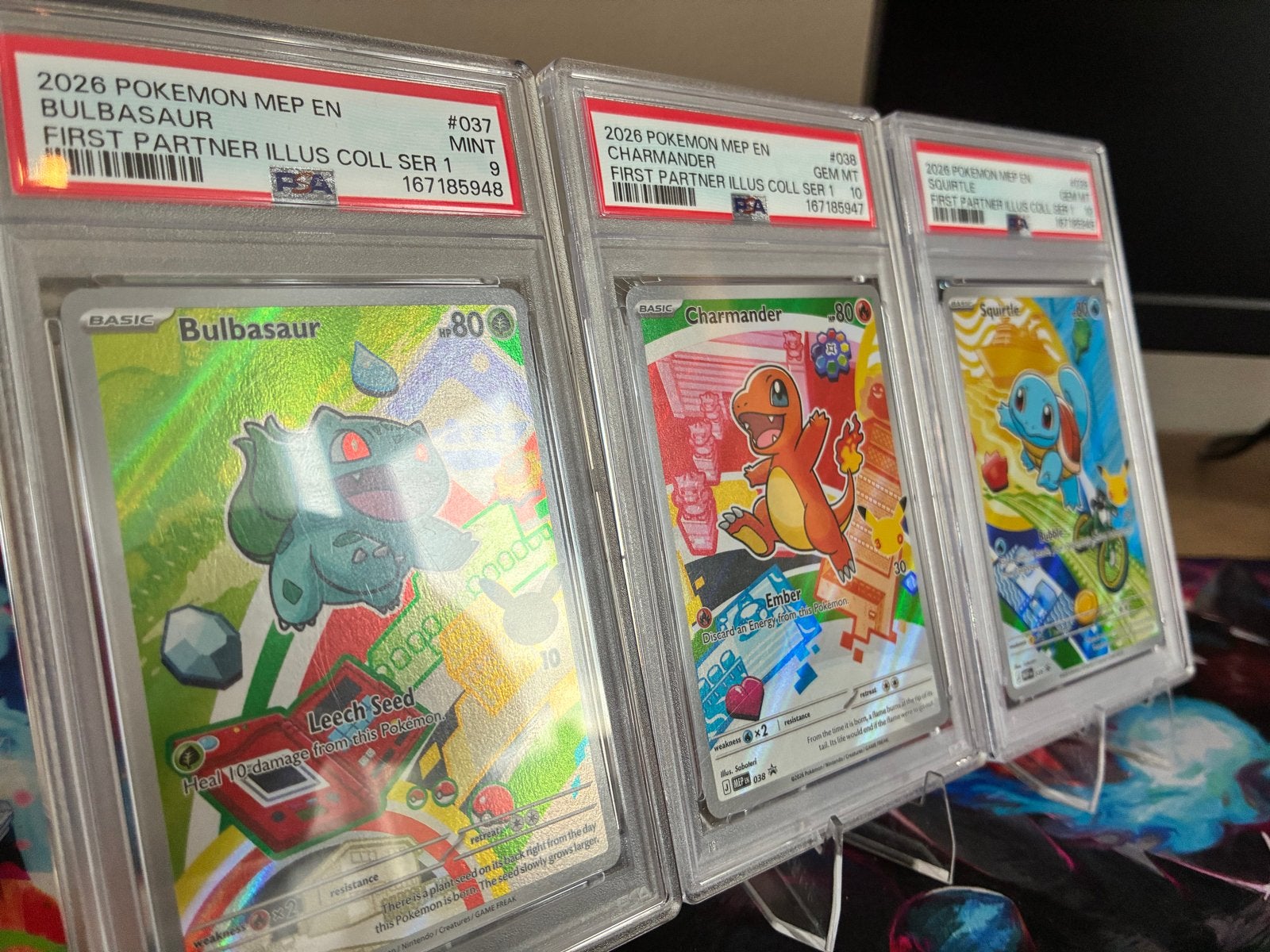 MEP Bulbasaur 037, Charmander 038 & Squirtle 039 PSA, Ophalen, Nieuw, Meerdere kaarten