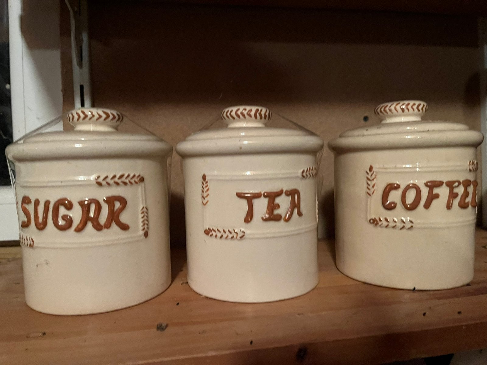 Set voorraaspotten koffie thee suiker, Ophalen of Verzenden, Zo goed als nieuw, Overige materialen, Pot, Bus of Blik