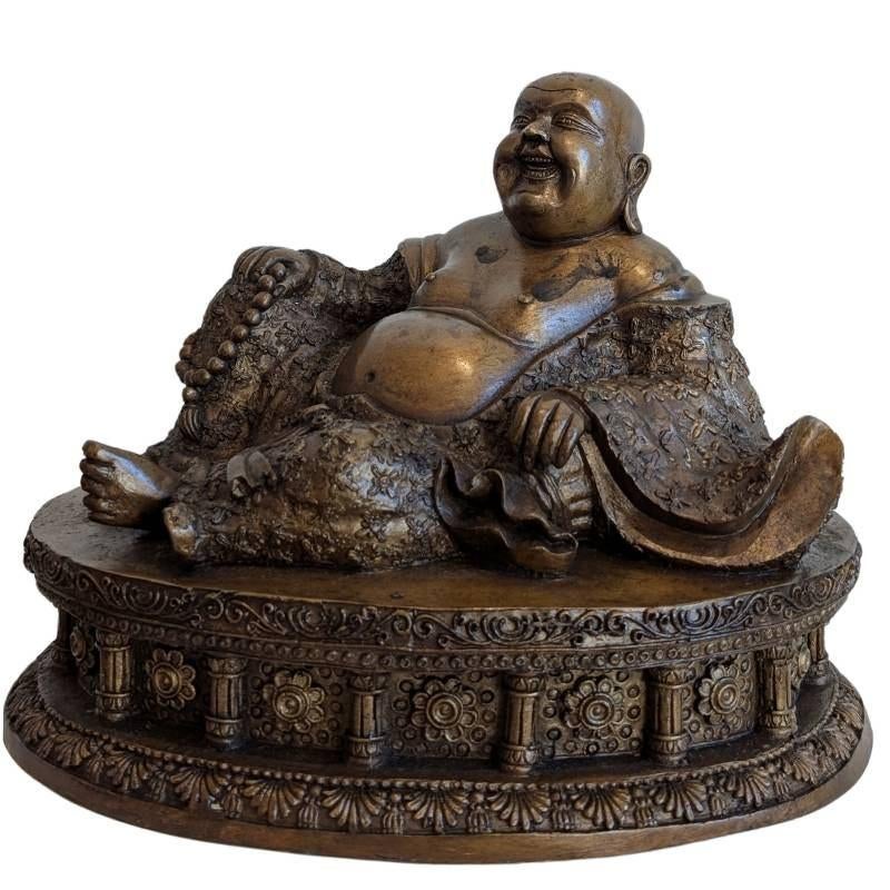 Vintage Chinees bronzen beeld van Hotei, Huis en Inrichting, Woonaccessoires | Boeddhabeelden, Gebruikt, Ophalen of Verzenden