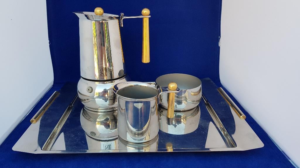 Koffie servies Douwe Egberts, Guido Bergna, Inox 18-10. 7B4, Huis en Inrichting, Keuken | Servies, Gebruikt, Bord(en), Wedgwood