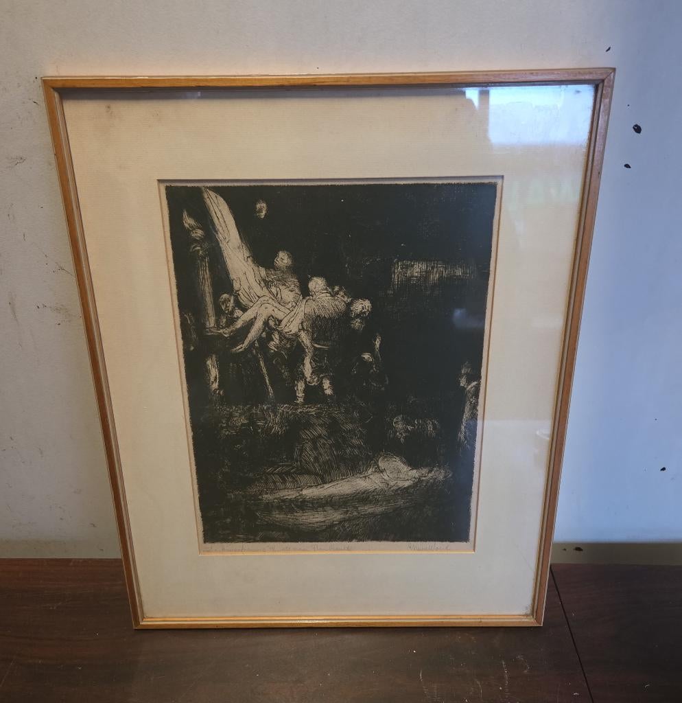 Ets C.M. van der Woerd De kruisafneming, Antiek en Kunst, Kunst | Etsen en Gravures, Ophalen