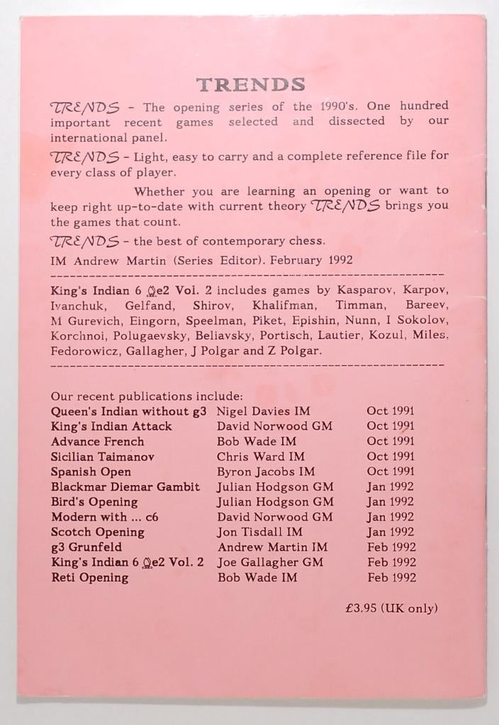 Trends in the King's Indian 6 Bishop E2 Volume 2 (1992), Verzenden, 500 t/m 1500 stukjes, Zo goed als nieuw, Schaken
