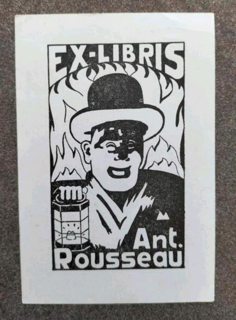 Exlibris Antoine Rousseau (lantaarn, man, bolhoed), Ophalen of Verzenden