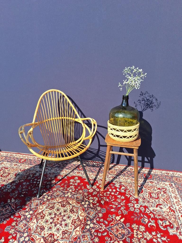 Vintage rotan fauteuil, jaren vijftig, Rohe, Noordwolde, Huis en Inrichting, Fauteuils, Gebruikt, Riet of Rotan, Ophalen of Verzenden
