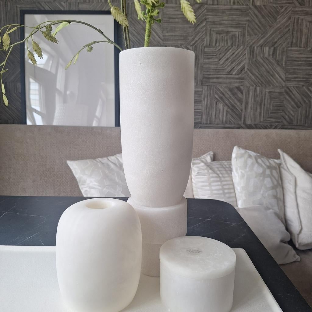 Light en living creme witte alabaster kunststof look vaas, Huis en Inrichting, Woonaccessoires | Vazen, Wit, Nieuw, Ophalen of Verzenden