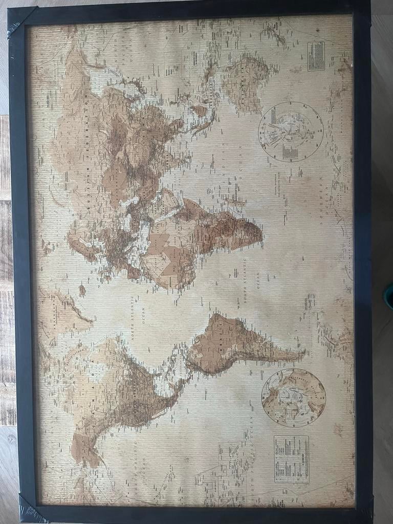 Wandkaart Wereldkaart in Lijst, Ophalen of Verzenden, Nieuw