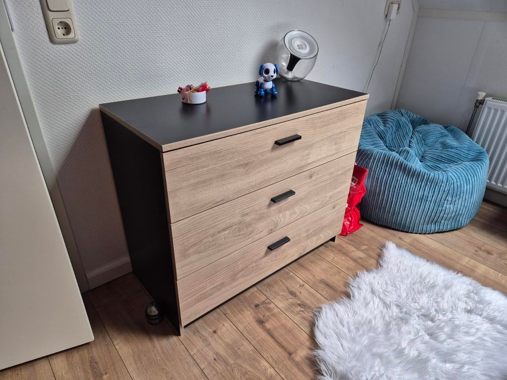 Kinderbed met opbergruimte, 90x200, commode en matras lade, 180 cm of meer, Ophalen, Lattenbodem, 100 cm of meer