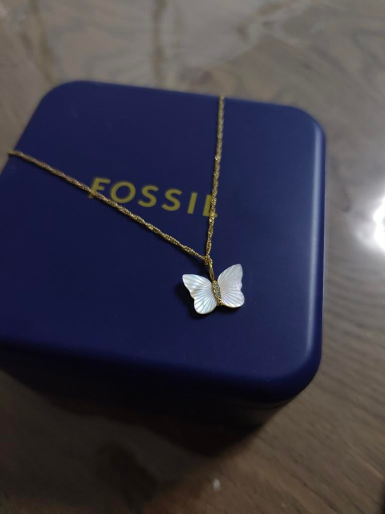 Fossil Vlinder Ketting, Wit, Ophalen of Verzenden, Zo goed als nieuw, Overige materialen