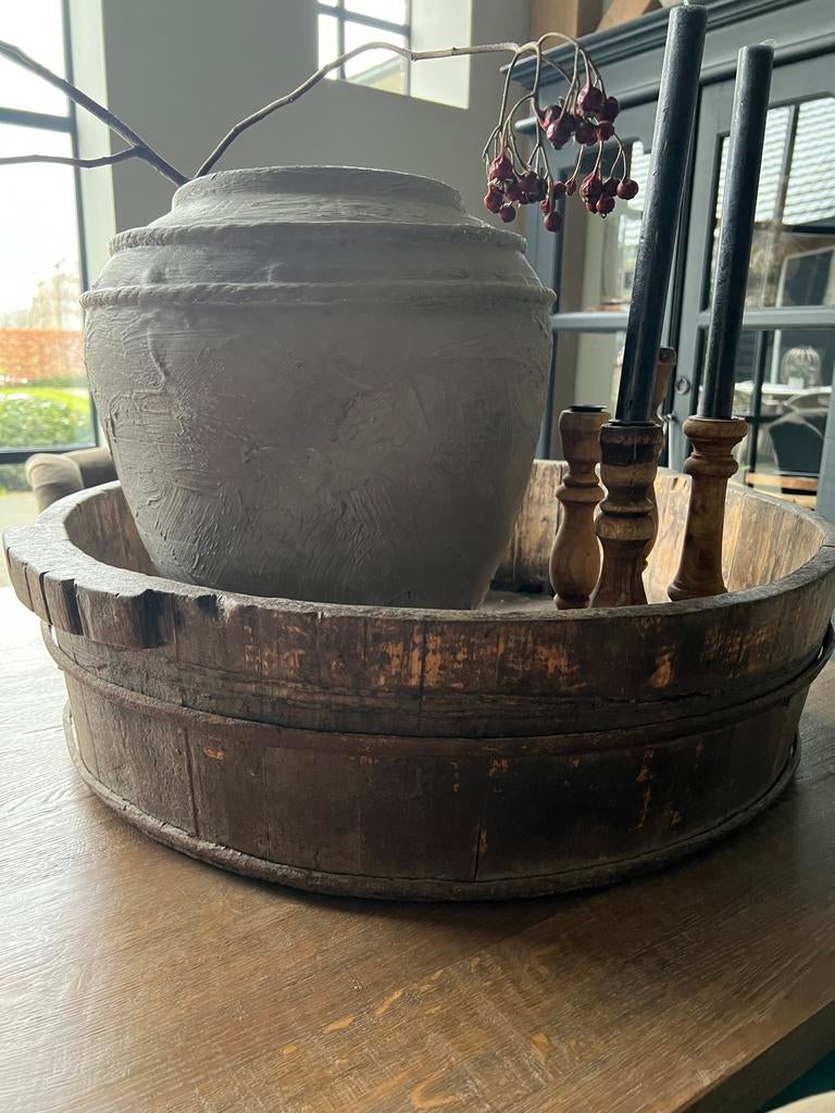 Grote olijfbak, hout, Huis en Inrichting, Woonaccessoires | Schalen en Manden, Ophalen of Verzenden, Gebruikt, Rond, Hout