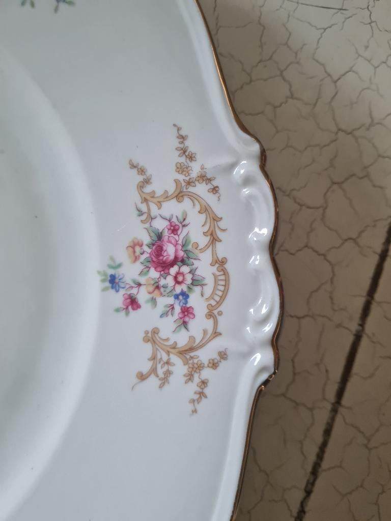 Vintage serveerschaal gebaksschaal met rozen decor, Ophalen of Verzenden