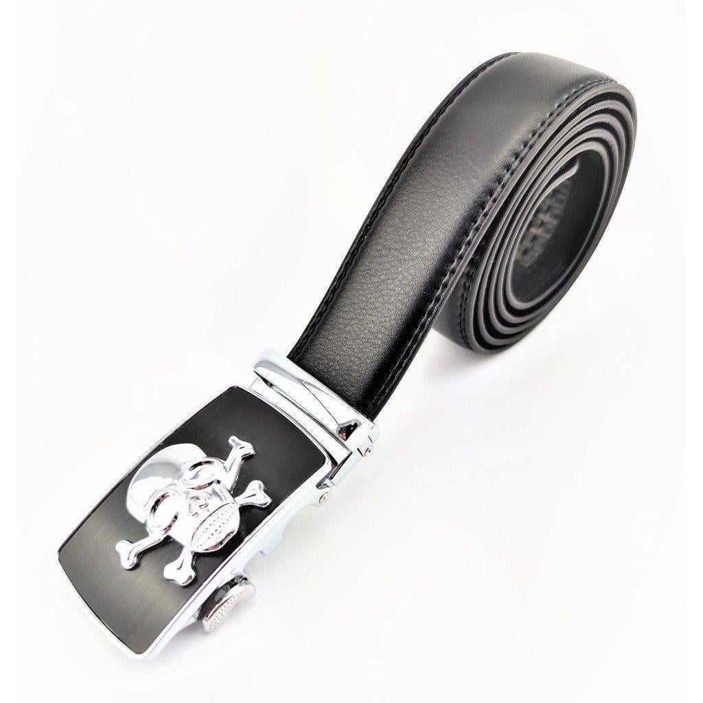 Automatisch Zwarte Heren Riem met zilverkleurige 3D-Schedel, 95 tot 105 cm, Birgitta-Gracht 33, 6465 EL Kerkrade, Nederland, Verzenden
