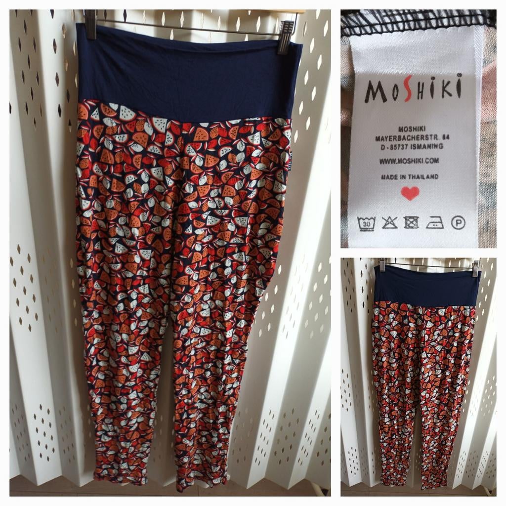 MOSHIKI donkerblauwe damesbroek print stretch L, Blauw, Maat 42/44 (L), Moshiki, Ophalen of Verzenden
