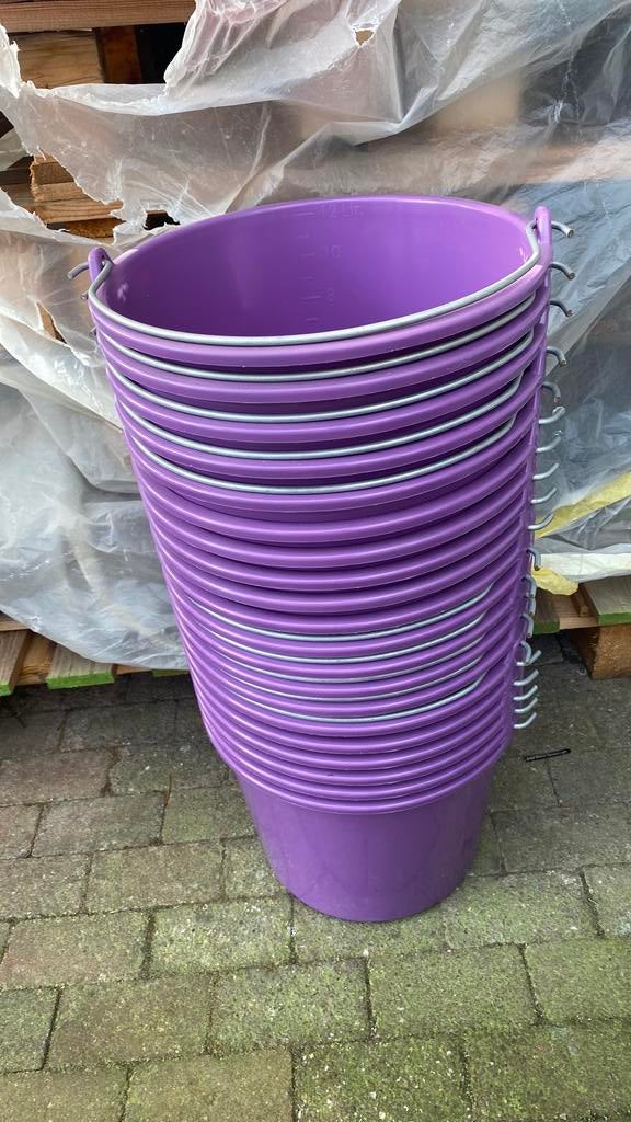 Paarse 12 liter emmer, Tuin en Terras, Bloembakken en Plantenbakken, Kunststof, Minder dan 30 cm, Rond, Ophalen of Verzenden
