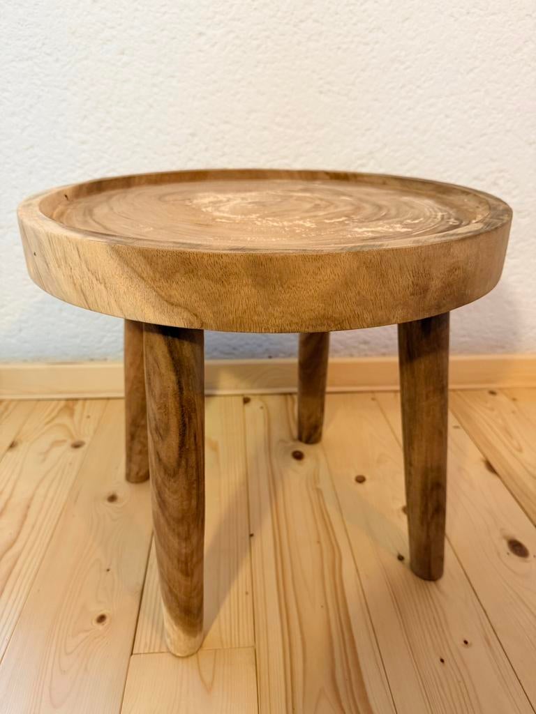 Bijzettafel Suar hout uit Java, Minder dan 55 cm, Rond, Nieuw, Ophalen of Verzenden