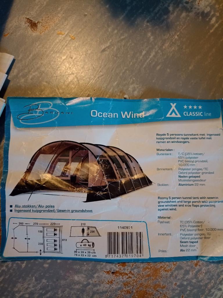 Bardani ocean wind 5 pers tent, Ophalen, Gebruikt, Tot en met 5