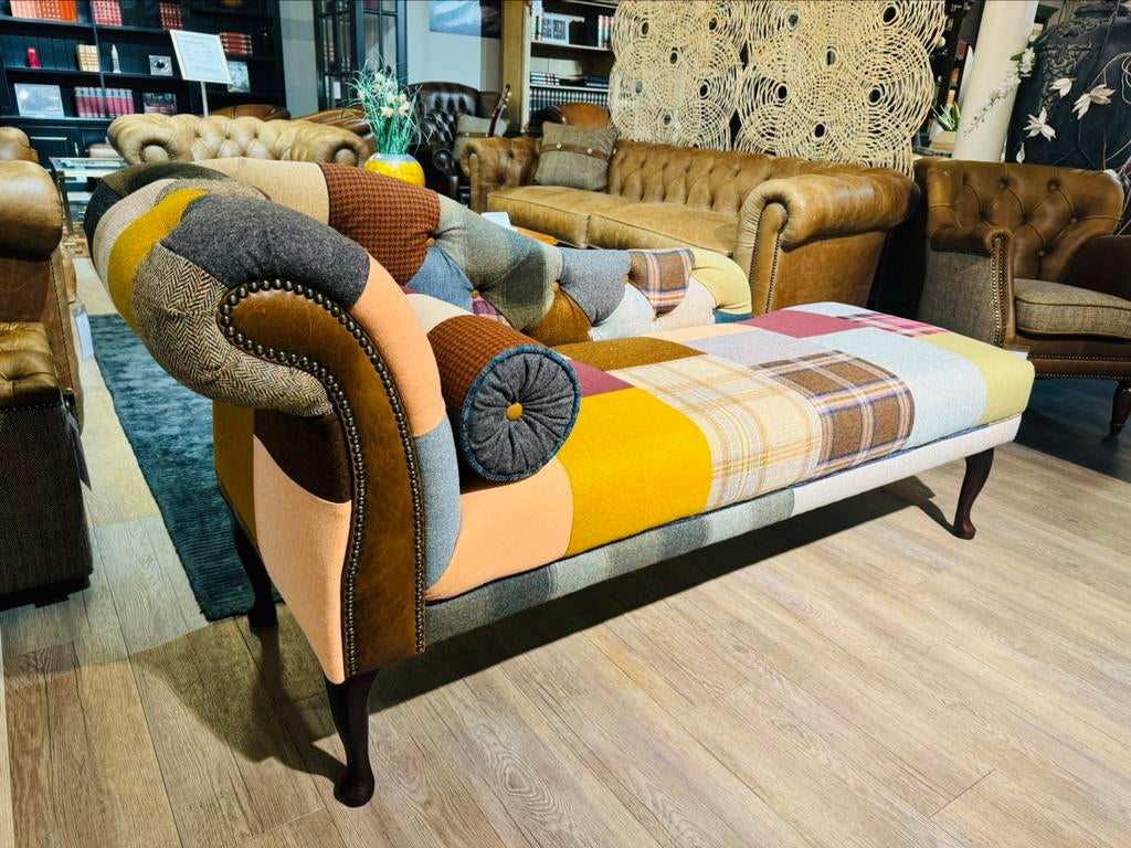 CHAIS LONGUE PATCHWORK / MULTICOLOR CHESTERFIELD DAYBED STOF, Ophalen of Verzenden, Nieuw, Leer
