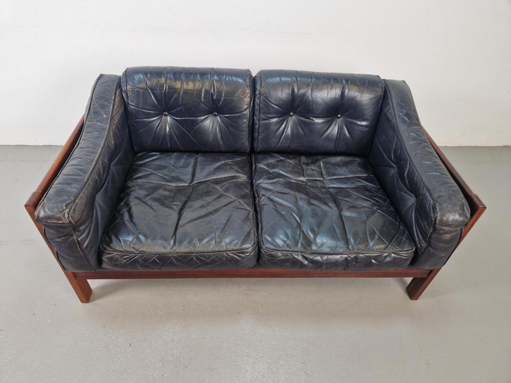 Vintage Ingvar Stockum palissander bank leer '60 rare Zweden, Ophalen, Vintage mid century, N, Tweepersoons