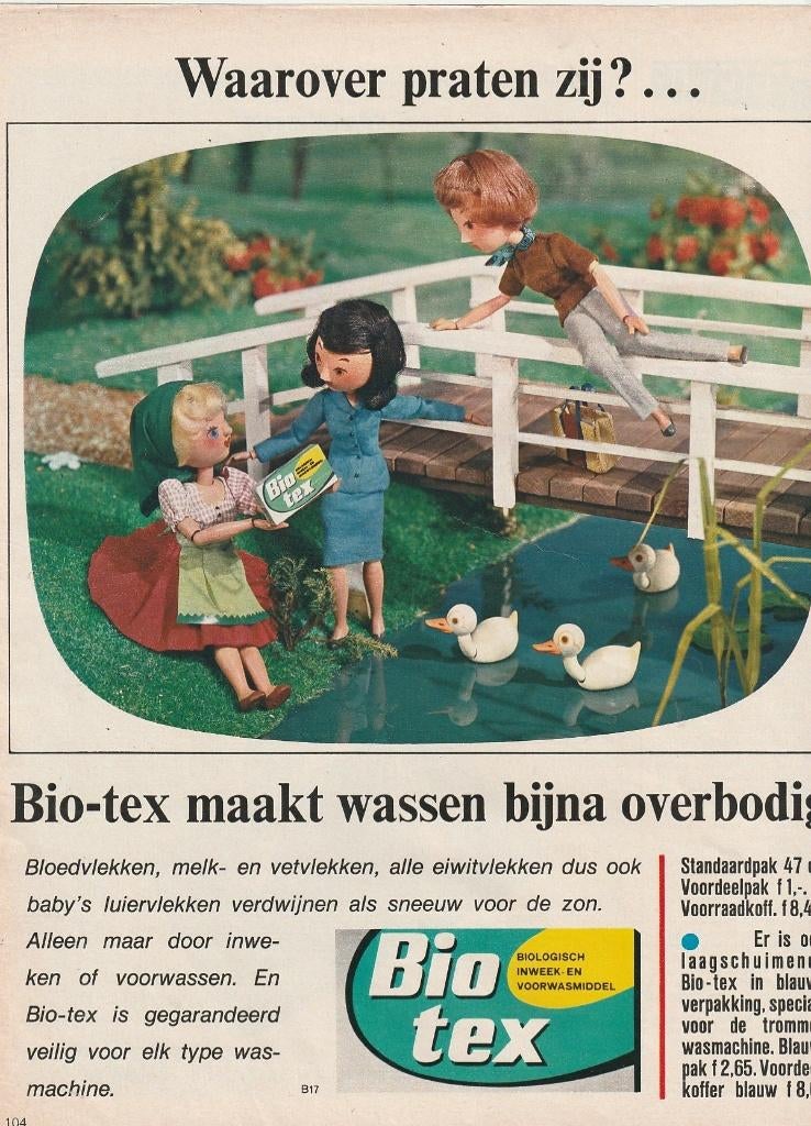 retro reclame 1967 Biotex wasmiddel poppetjes bij eendjes, Verzamelen, Verzenden, Overige typen