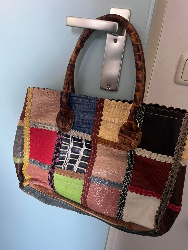 Leren tas, patchwork, Sieraden, Tassen en Uiterlijk, Tassen | Damestassen, Ophalen of Verzenden, Zo goed als nieuw, Overige kleuren