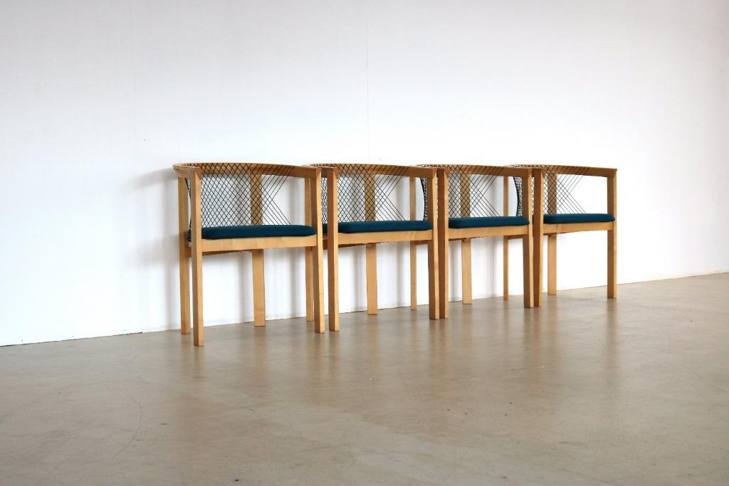Vintage “string” chairs | stoelen | tranekaer | set van 4, Overige materialen, Gebruikt, Bruin, .