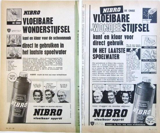 7 vintage advertenties reclames stijfsel 60-62 Nibro Souplex, Verzamelen, Ophalen of Verzenden, Gebruikt, Overige typen
