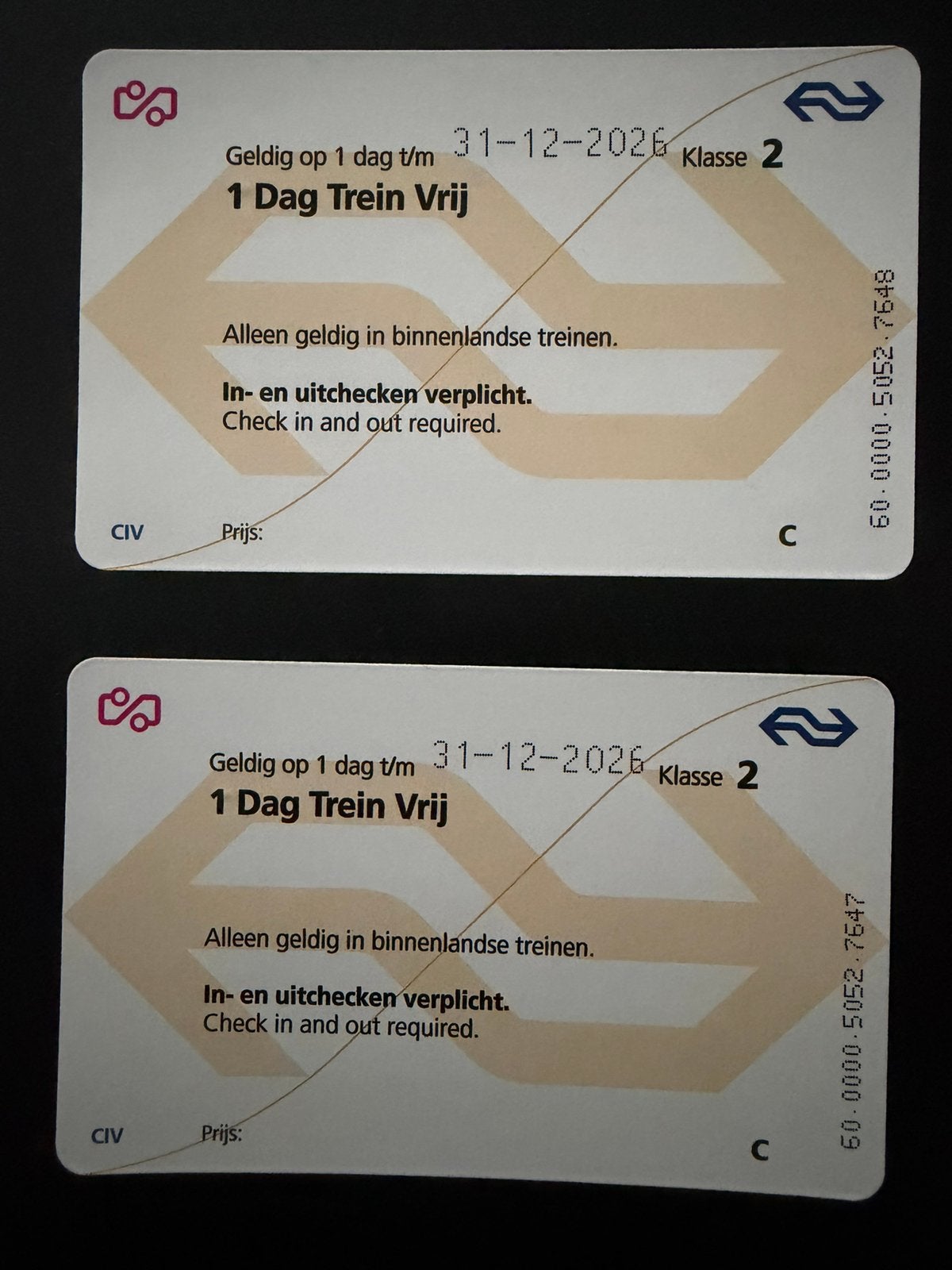 2x NS Dagkaart, Tickets en Kaartjes, Twee personen, Trein, Algemeen kaartje