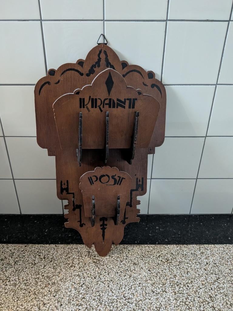 Vintage houten kranten- en posthouder, Ophalen of Verzenden, Gebruikt