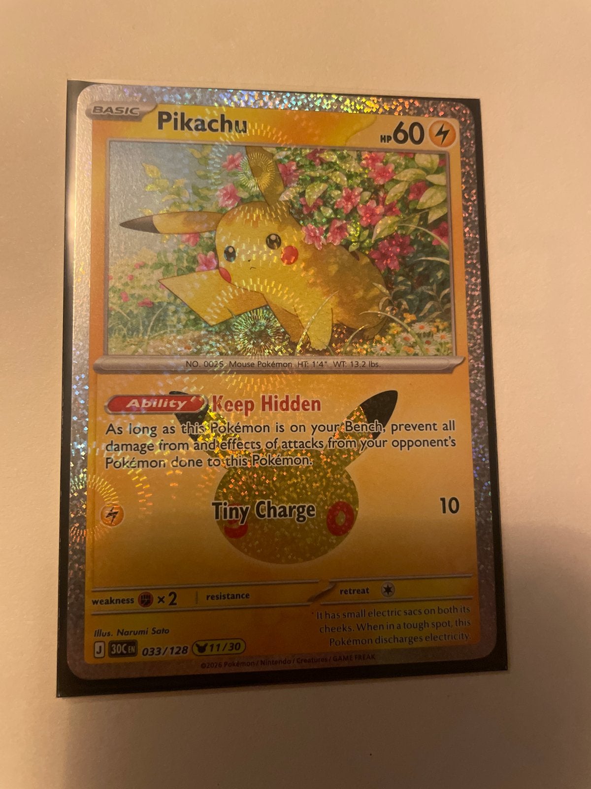 Pikachu Pokémon kaart 033/128 (11/30) - Foil, Hobby en Vrije tijd, Ophalen of Verzenden, Zo goed als nieuw, Losse kaart, Foil