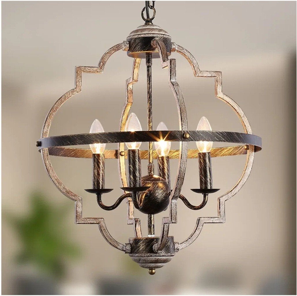 Vintage  Hanglamp - 4 Lichts Kroonluchter, Verzenden, E14 (klein), Nieuw, Vintage, Industrieel, Rustiek