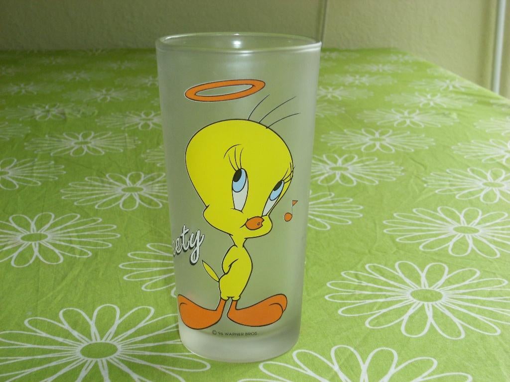 Groot Tweety glas Warner Bros uit 1996, Ophalen of Verzenden, Looney Tunes, Zo goed als nieuw, Overige typen