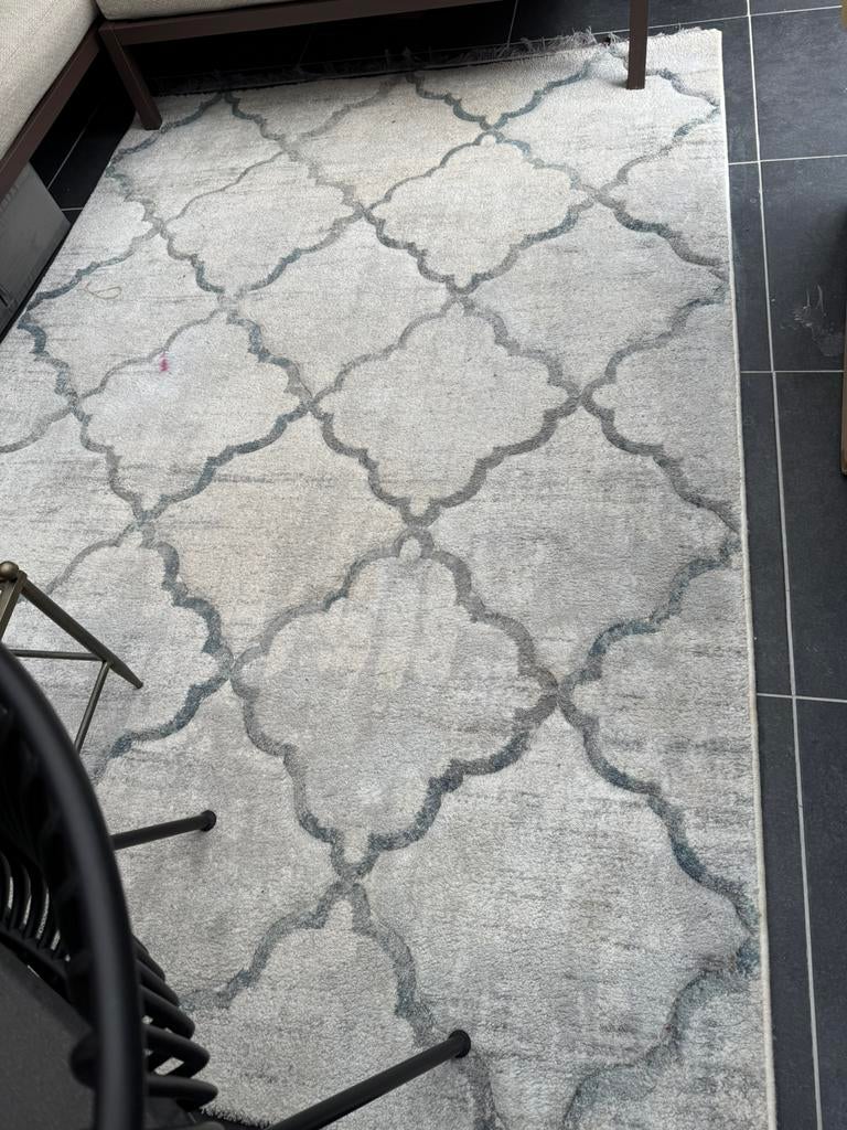 Grijs vloerkleed met patroon, Gebruikt, 100 tot 150 cm, Ophalen of Verzenden, 150 tot 200 cm