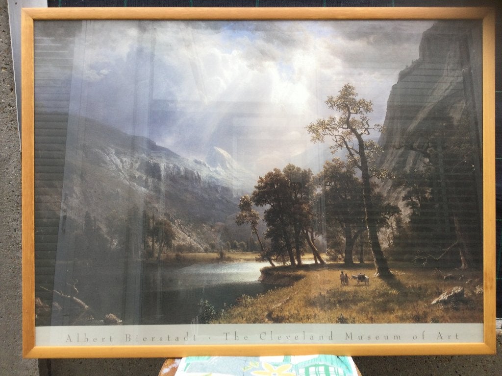 Albert Bierstadt reproductie van een olieverfschilderij., Ophalen, Overige stijlen, Achter glas, Landschap