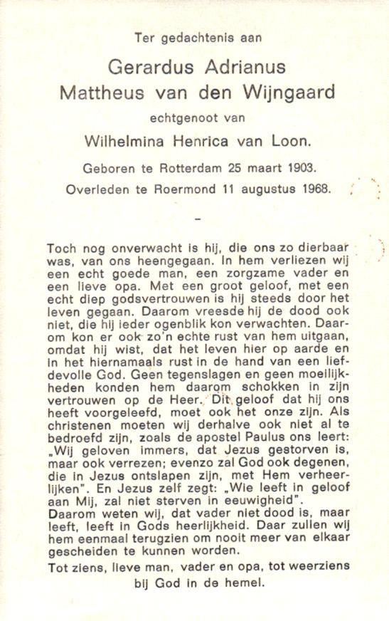 Wijngaard van den Gerardus A.M. Rotterdam 1903-1968 Roermond, Ophalen of Verzenden