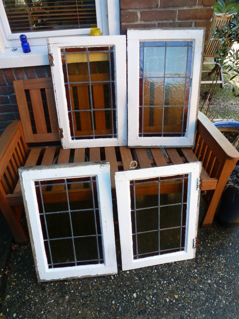 Glas in lood ramen 4 x, Doe-het-zelf en Verbouw, Glas en Ramen, Ophalen, Gevelraam of Ruit, Gebruikt, Minder dan 80 cm