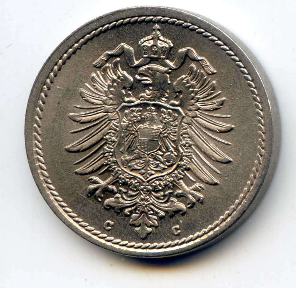 Duitsland 5 Pfennig 1875 C UNC met Enkele stempelbreukjes, Ophalen of Verzenden, Duitsland