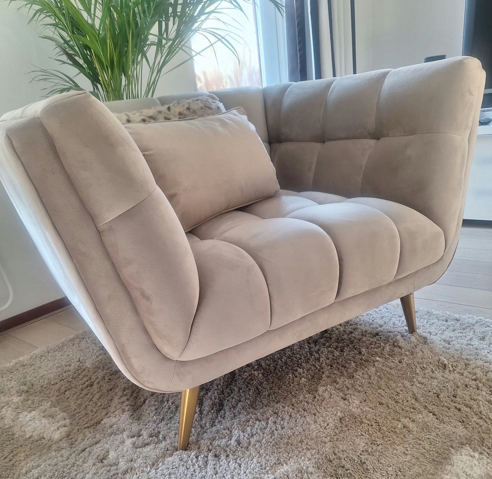 Richmond Lounge stoel Huxley khaki velvet, nieuwstaat, Ophalen, 75 tot 100 cm, Zo goed als nieuw, Stof