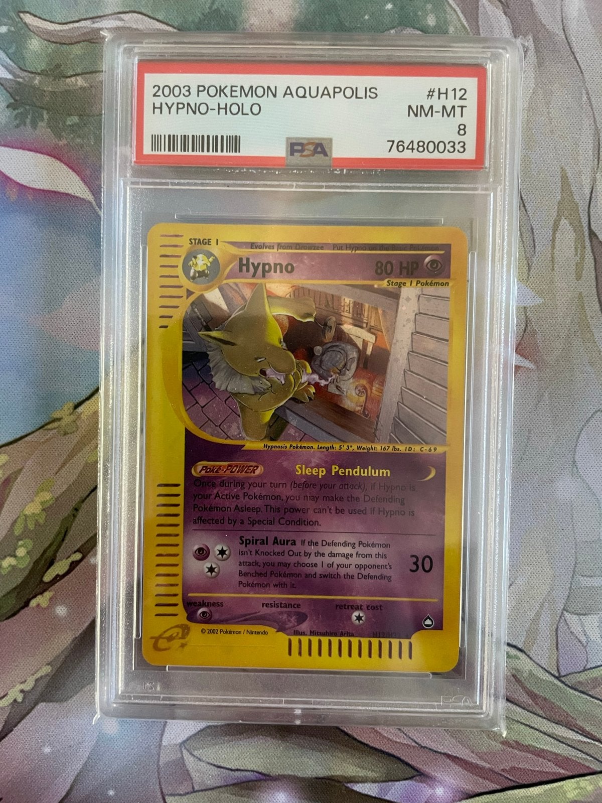 Hypno H12 Holo Aquapolis PSA 8 Pokemon Kaart, Ophalen of Verzenden, Zo goed als nieuw, Losse kaart, Foil