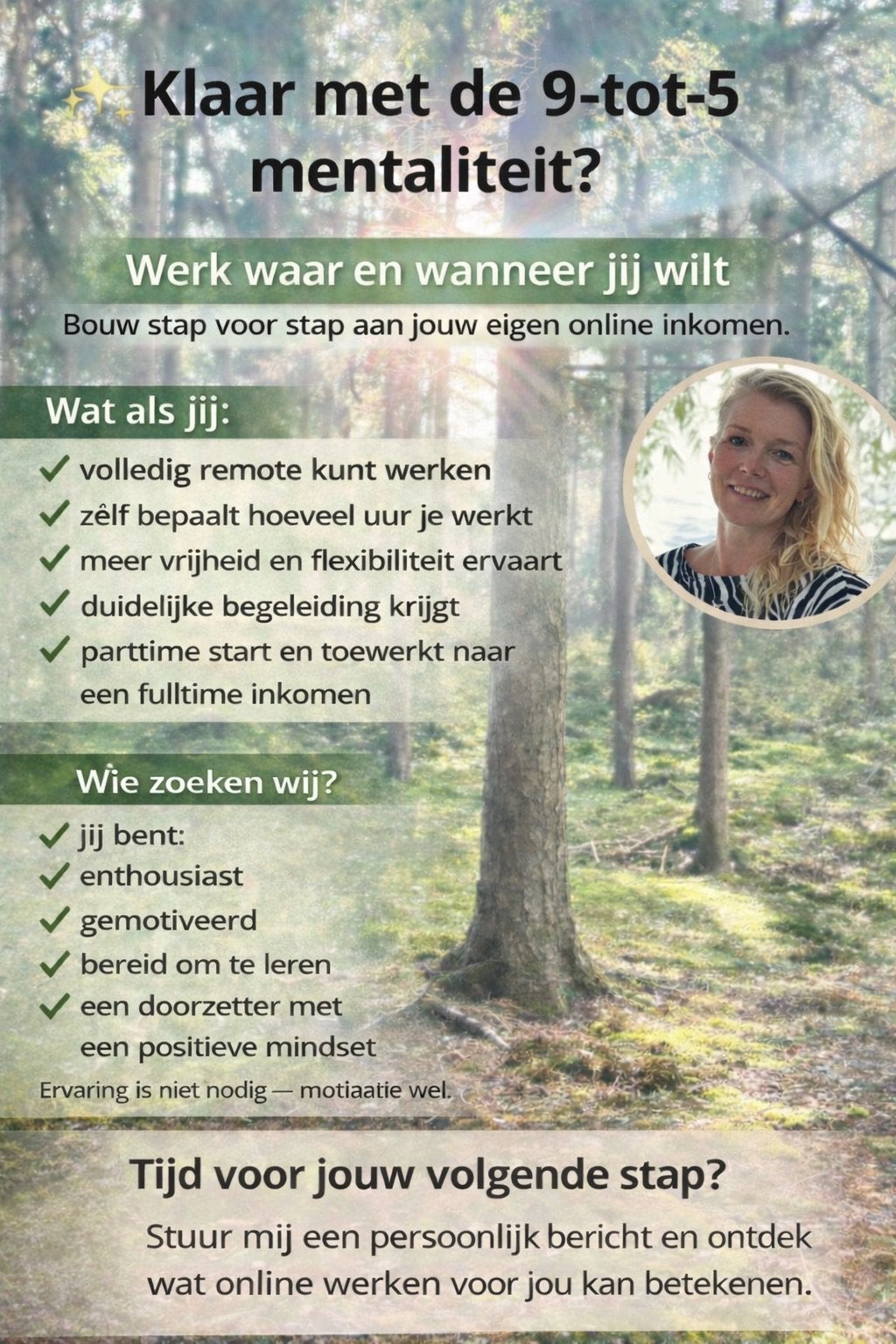 Meer vrijheid, Vacatures, Profielen | Man/Vrouw zoekt werk, Variabele uren, Overige vormen