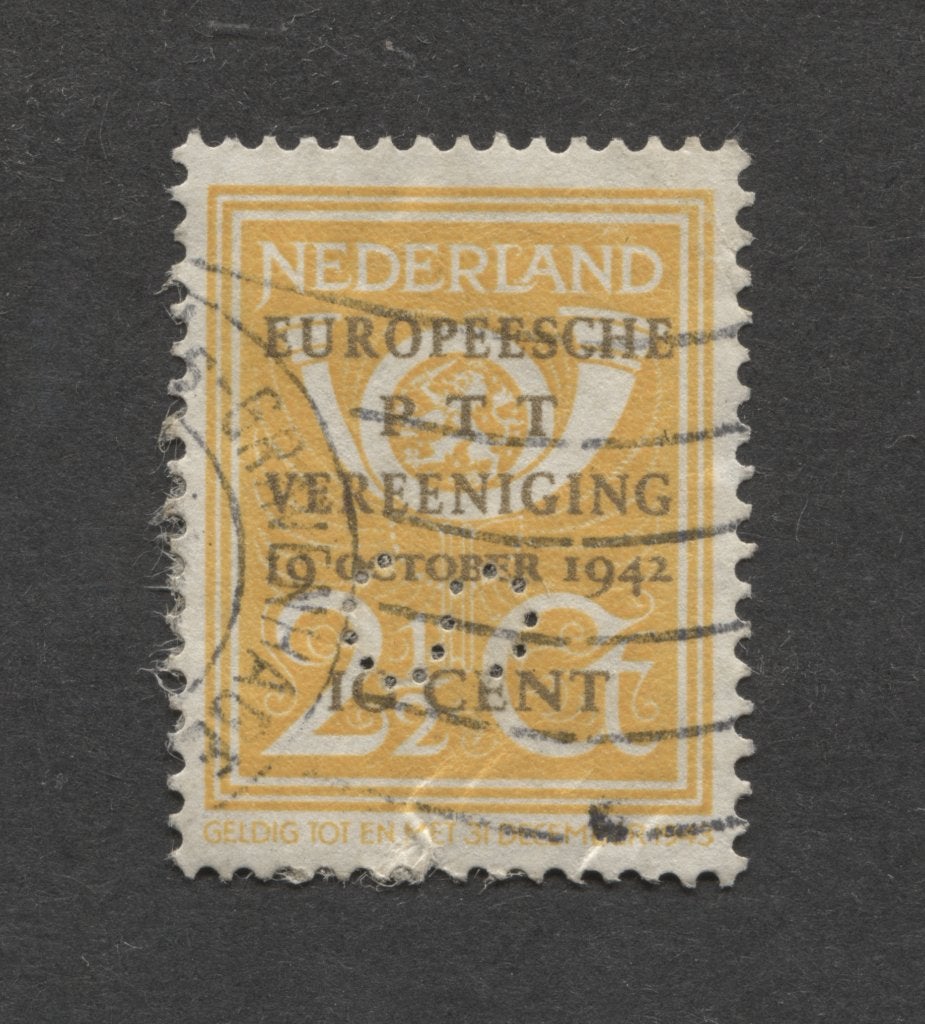 perfin S op Europese P.T.T. vereniging 1943 NVPH 404, Verzenden, Na 1940, Gestempeld