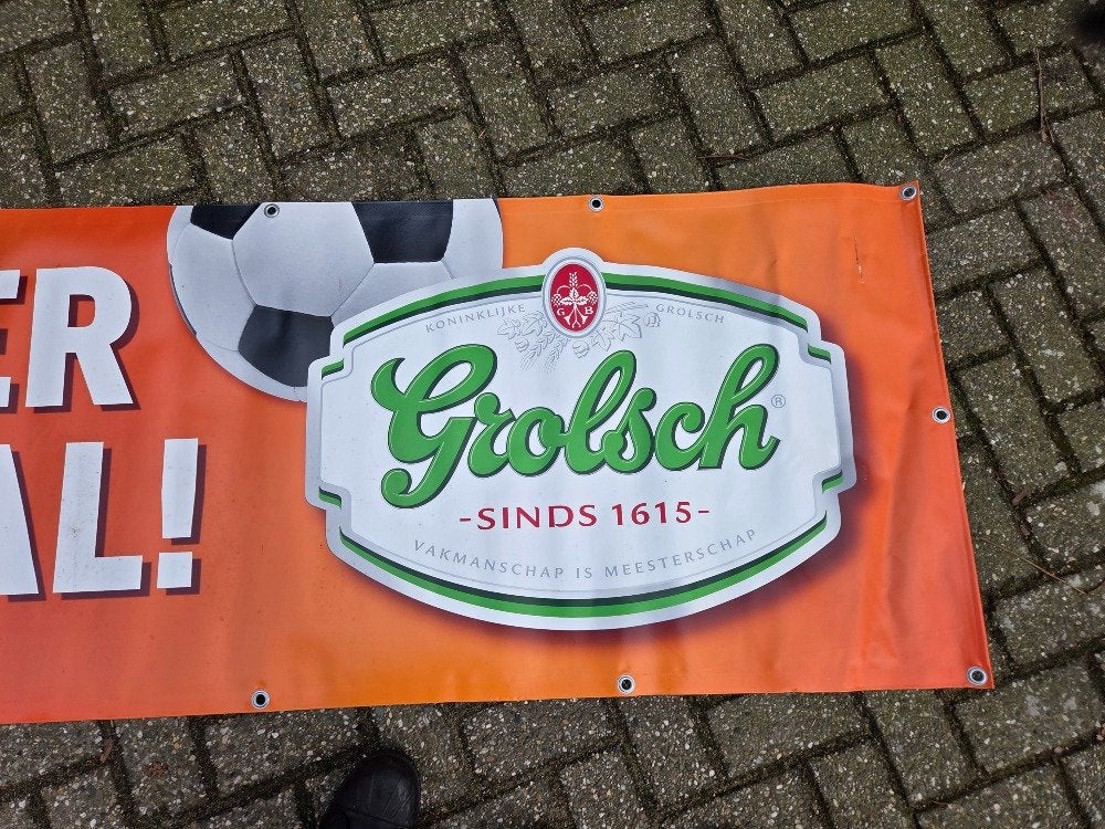 banner grolsch beleef voetbal, Verzamelen, Merken en Reclamevoorwerpen, Ophalen of Verzenden, 'T Olde Gre-j, Info@toldegrej.nl