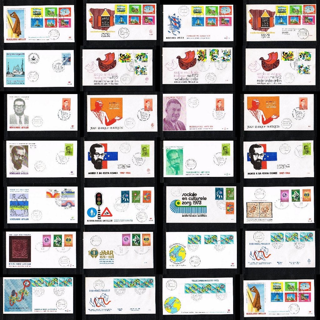 Setje van 27 FDC's Ned. Antillen tussen 1972 en 1973 [X11f], Postzegels en Munten, Ophalen of Verzenden, Nederland