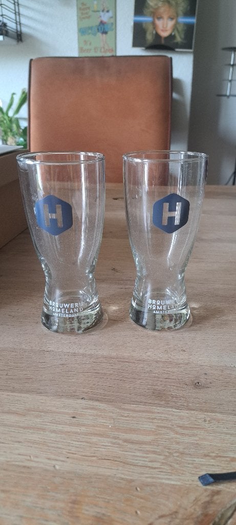 2 x Brouwerij Homeland Amsterdam bierglas (Z257-34), Ophalen of Verzenden, Nieuw, Glas of Glazen, Overige merken