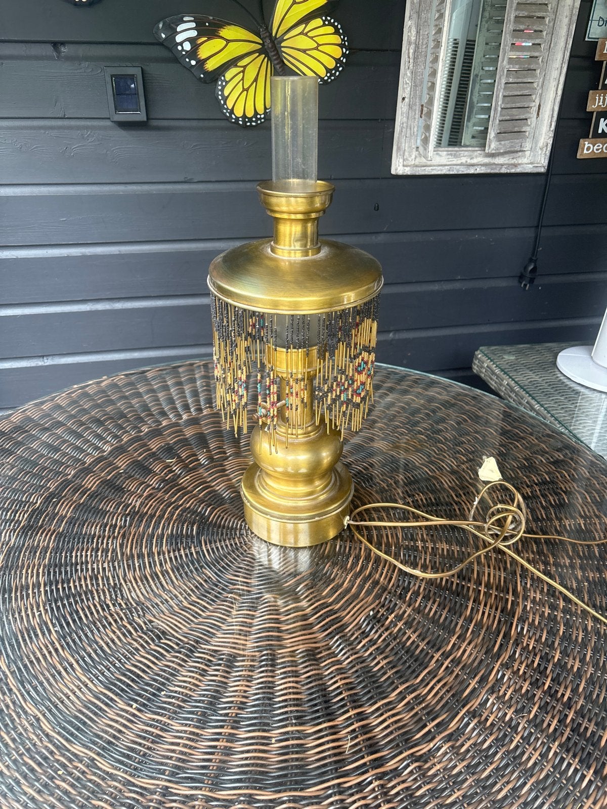 Vintage messing tafellamp met kralen, Ophalen