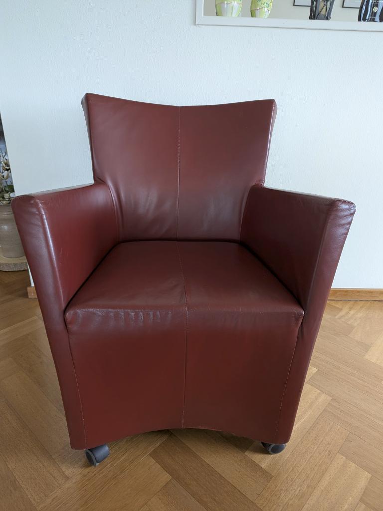 MONTIS-Windy Rode leren fauteuil van MONTIS. Type Windy, Huis en Inrichting, Fauteuils, Ophalen, Gebruikt, Leer, 50 tot 75 cm