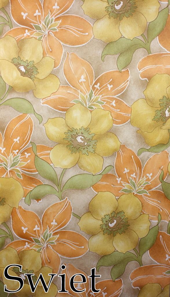 5655 retro vinyl bloemen behang oranje geel seventies swiet, Verzenden, Bruin